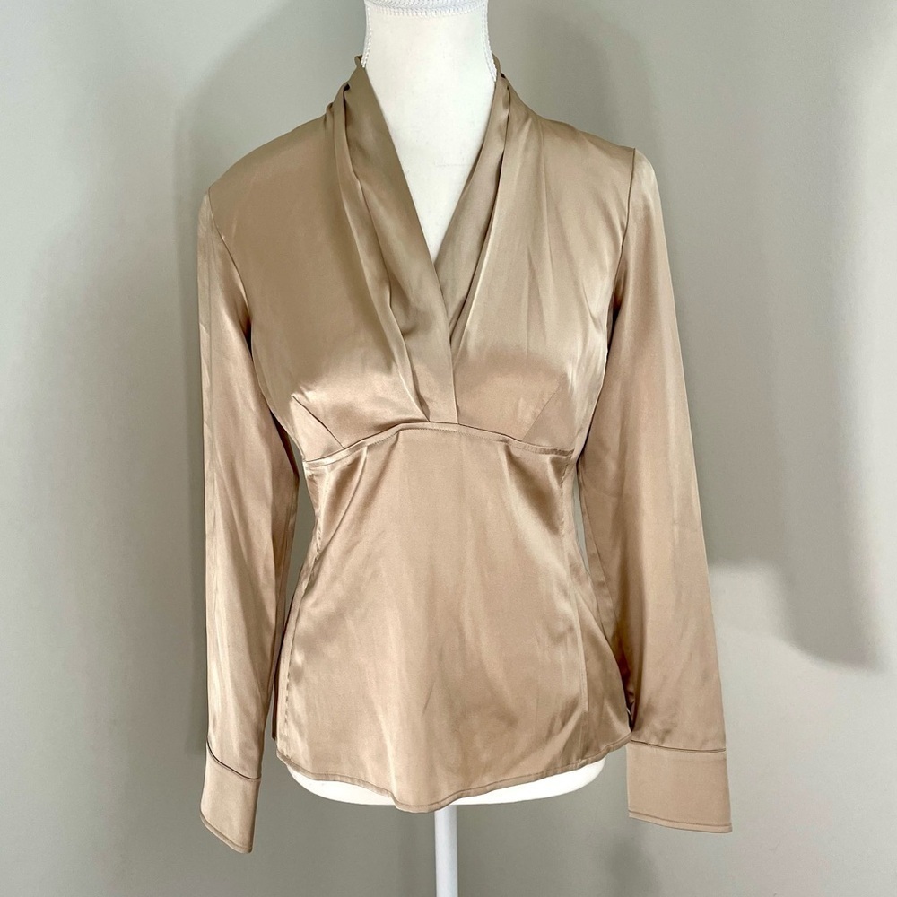 Vintage Y2K Silk Satin Empire Waist Blouse Champagne Size Small